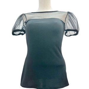 Express Top Women's S Black Sheer Top Sleeves Short Sleeves Keyhole Back EUC